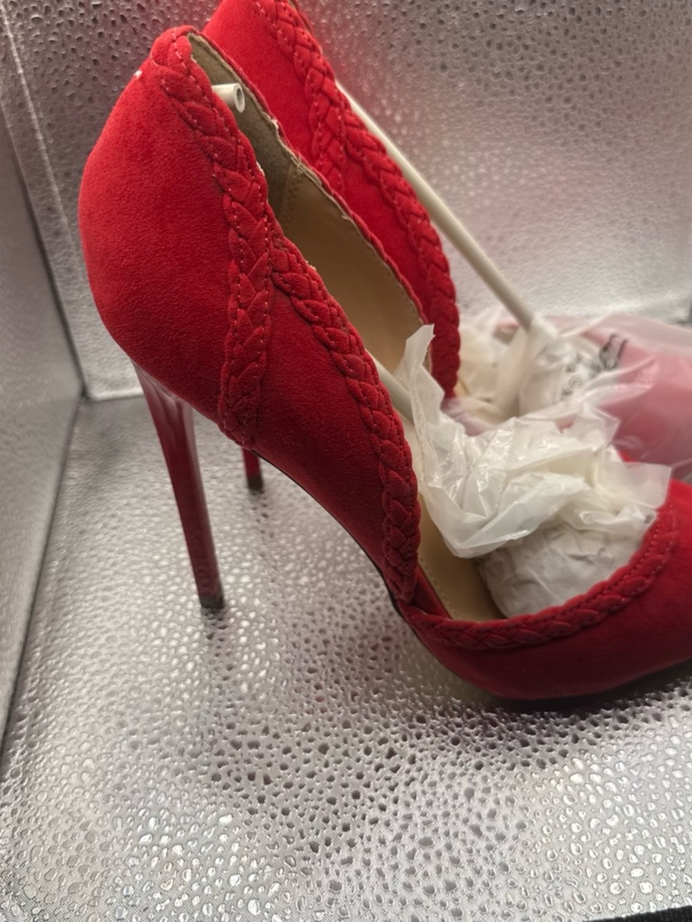 Red Suede Braided Pump - Women's High Heel